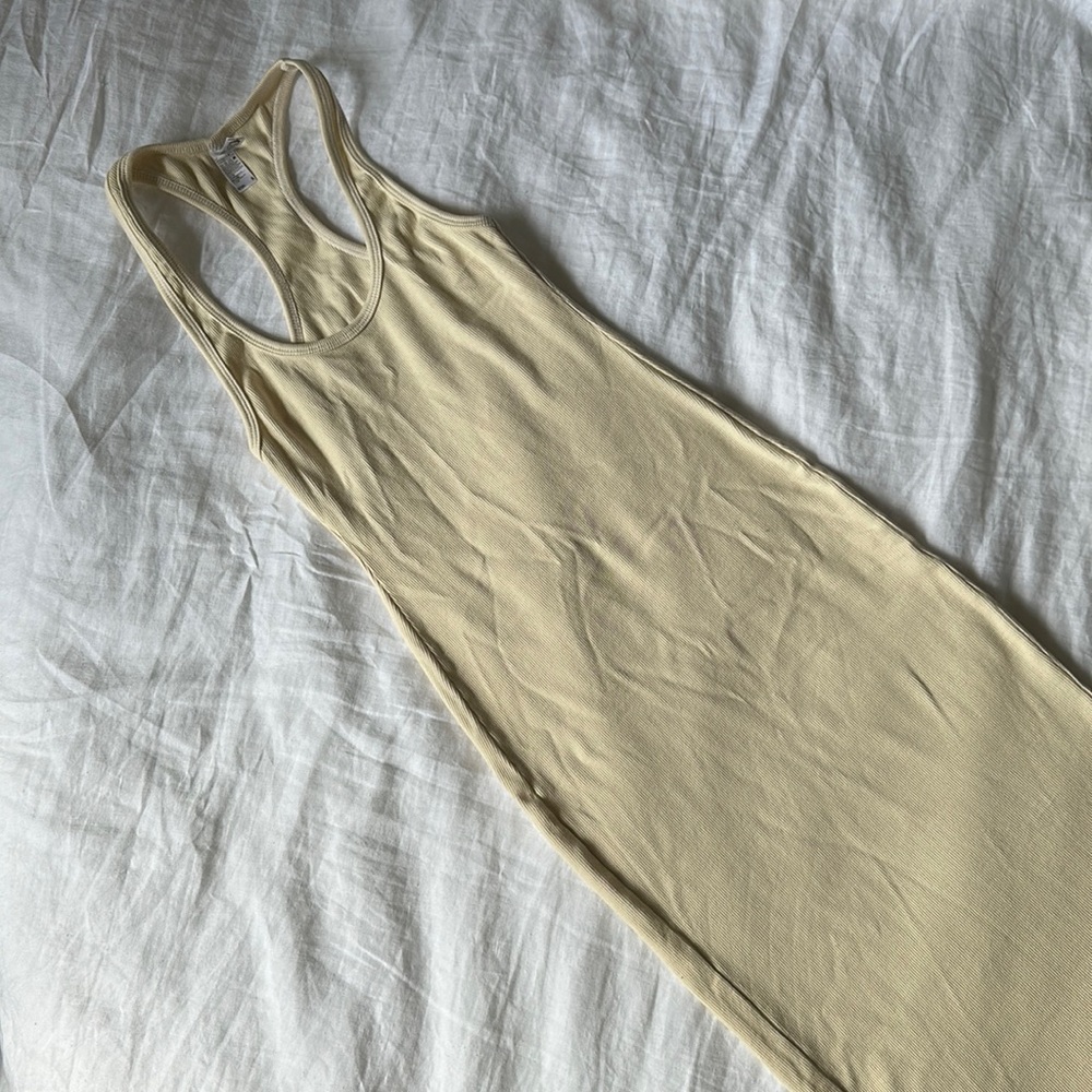 Los Angeles Apparel racer back ribbed creme dress size S